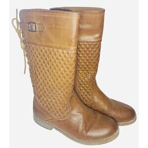 Womens Riding Boots Size 5 ID Brown Zippered Laced Quilted Buckle Juniors Girls